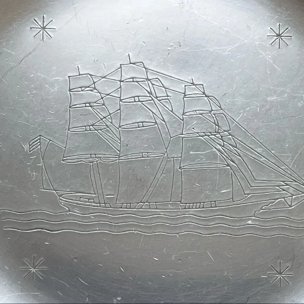 Vintage Kensington Aluminum Schooner Ship Boat Fruit Bowl Wall Decor Metalware (